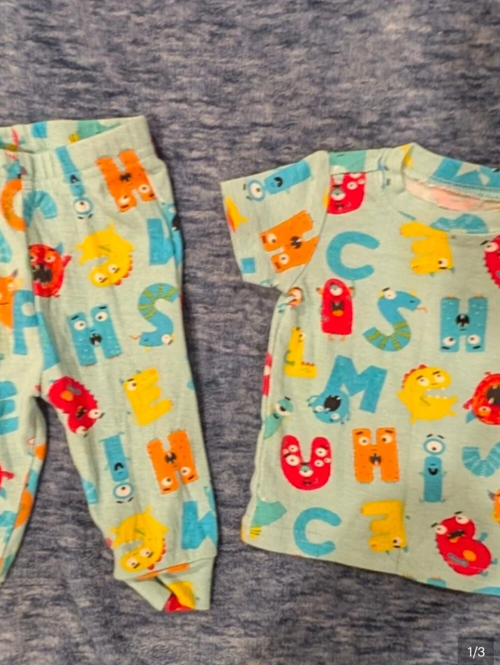 The Children's Place 0-3M Light Blue Monster Alphabet Pajama Set